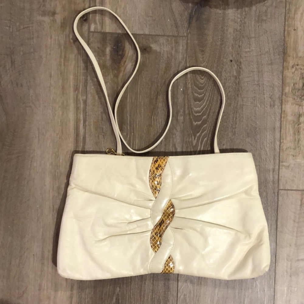Vintage ASPECTS - SHOES N’ THINGS Leather & Snake Shoulder Bag / Large Clutch